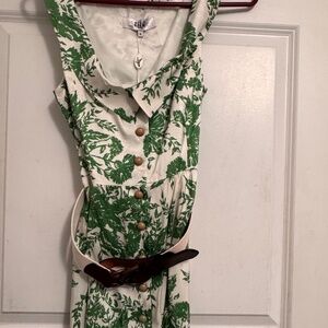 NWT belted silk, buttoned dress by Tibi in green floral design.  Size 4